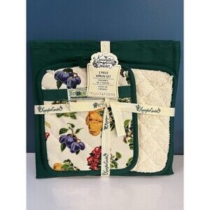 Tabletops Unlimited Kensington Garden 3pc Apron Set By Invitations NEW